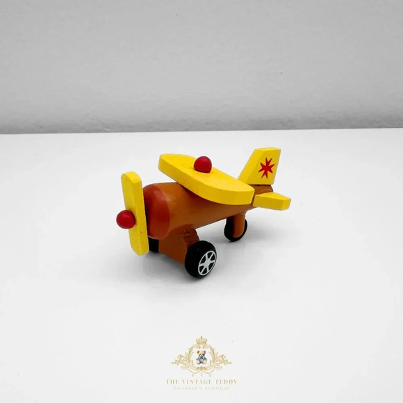 Other - NWT Cute Mini Wooden Single Eng Airplane Toy Red & Gold Children's Toys Ages 5+